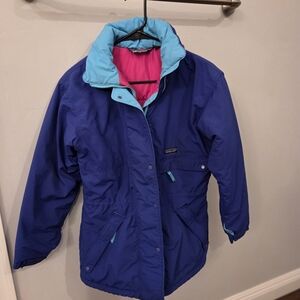 Vintage 80's Patagonia Women's Blue and Teal Ski Jacket